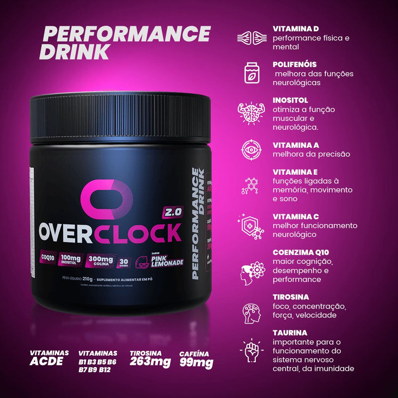 Kit Duplo Overclock 2.0 Foco Energia Performance 420g - 50% OFF no segundo pote