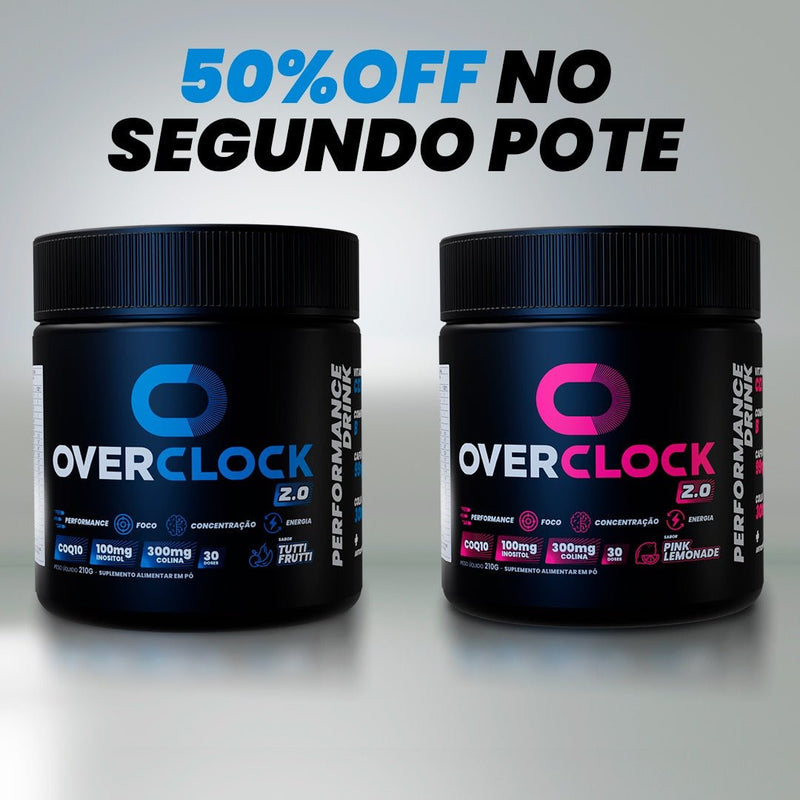 Kit Duplo Overclock 2.0 Foco Energia Performance 420g - 50% OFF no segundo pote